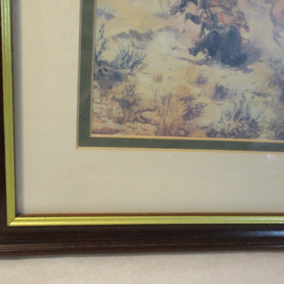 Lot of 2 C M Russell Framed Art Prints Old West Cowboys Horses - Picture 6 of 12